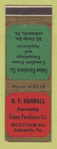 Matchbook Cover - RF Gornall Union Furniture Jacksonville FL