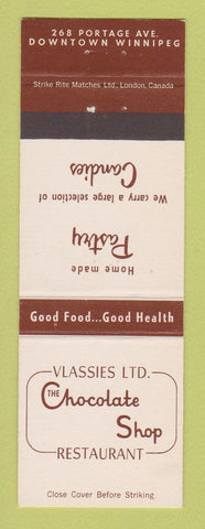 Matchbook Cover - Vlassies Chocolate Shop Restaurant Winnipeg MB