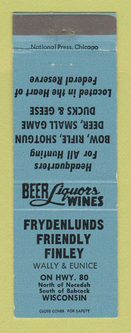 Matchbook Cover - Frydenlunds Friendly Finley Babcock Necedah Area WI