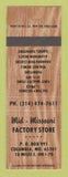 Matchbook Cover - Mid Missouri Factory Store Columbia MO