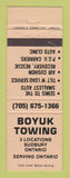 Matchbook Cover - Boyuk Towing Sudbury ON