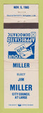 Matchbook Cover - Jim Miller for City Council Election 1985