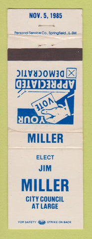 Matchbook Cover - Jim Miller for City Council Election 1985