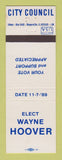 Matchbook Cover - Wayne Hoover for City Council 1989 election