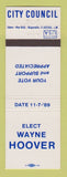 Matchbook Cover - Wayne Hoover for City Council 1989 election