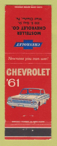 Matchbook Cover - 1961 Chevrolet Mosteller West Chester PA