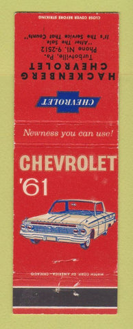 Matchbook Cover - 1961 Chevrolet Hackenberg Turbotville PA