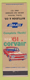 Matchbook Cover - 1961 Chevrolet Corvair Battleson Scobey MT