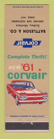 Matchbook Cover - 1961 Chevrolet Corvair Battleson Scobey MT