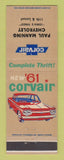 Matchbook Cover - 1961 Chevrolet Corvair Paul Manning Des Moines IA