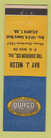 Matchbook Cover - Durco Stainless Steel Atlanta GA Ray Welsh Duriron