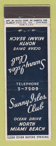Matchbook Cover - Sunny Isles Club North Miami Beach FL