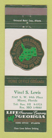 Matchbook Cover - Life Insurance Company of Atlanta GA Vinel Lewis Miami FL