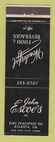 Matchbook Cover - John Escoe's Restaurant Atlanta GA WEAR
