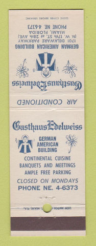 Matchbook Cover - Gasthaus Edelweiss Restaurant Miami FL