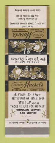 Matchbook Cover - Arthur Maisel's Restaurant Miami Beach FL