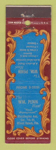 Matchbook Cover - Wm Penn Hotel Miami Beach FL