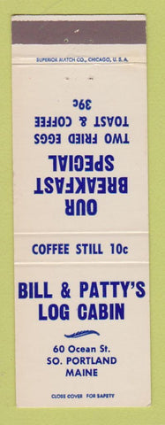 Matchbook Cover - Bill & Patty's Log Cabin South Portland ME