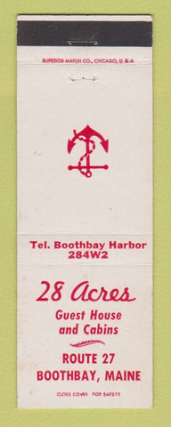Matchbook Cover - 28 Acres Guest House Cabins Boothbay ME