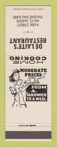 Matchbook Cover - De Laite's Restaurant Milo ME