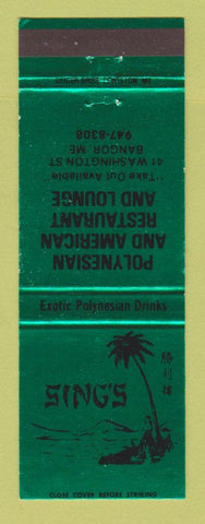 Matchbook Cover - Sing's Restaurant Polynesian Bangor ME