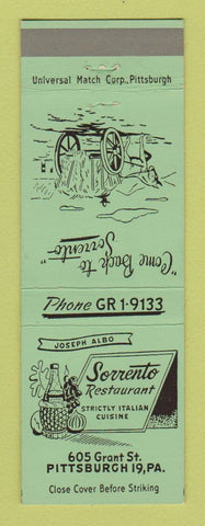 Matchbook Cover - Sorrento Restaurant Italian Pittsburgh PA