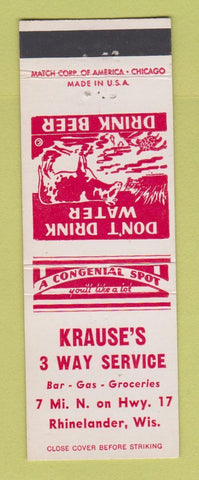 Matchbook Cover - Krause's 3 Way Service Rhinelander WI