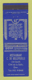 Matchbook Cover - Restaurant C De Bellefeuille Cite de la Salle QC