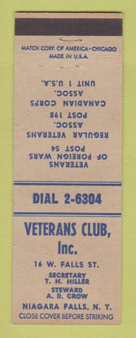 Matchbook Cover - Veterans Club Niagara Falls NY
