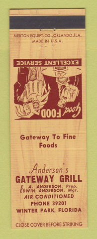 Matchbook Cover - Anderson's Gateway Grill Winter Park FL