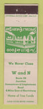 Matchbook Cover - W and D Restaurant Harrisburg PA area
