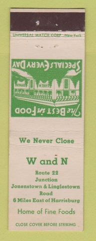 Matchbook Cover - W and D Restaurant Harrisburg PA area