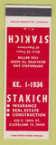 Matchbook Cover - Stakich Insurance Real Estate Cleveland OH