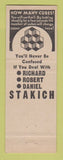 Matchbook Cover - Stakich Insurance Real Estate Cleveland OH