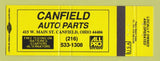 Matchbook Cover - Canfield Auto Parts OH