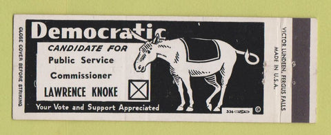Matchbook Cover - Lawrence Knoke Commissioner Election Derrick Ramsey County ND