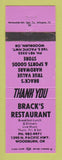 Matchbook Cover - Brack's Restaurant Woodburn OR hardware WEAR