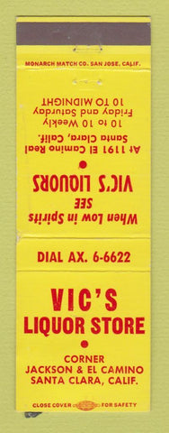 Matchbook Cover - Vic's Liquor Store Santa Clara CA WORN BACK