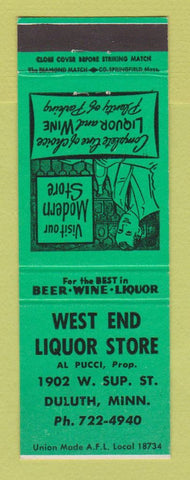 Matchbook Cover - West End Liquor Store Duluth MN WORN BACK