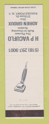 Matchbook Cover - HP Vacuflo Vacuum Cleaners Adrien Giroux Rouses Point NY