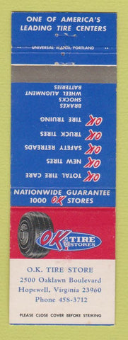Matchbook Cover - OK Tires Stores Hopewell VA