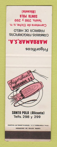 Matchbook Cover - Frigorificos Refrigerators Santa Pola Spain SAMPLE WEAR