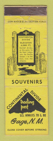 Matchbook Cover - Continental Divide Trading Post Gage NM WEAR