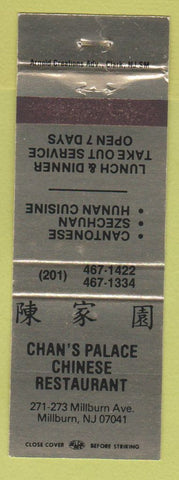 Matchbook Cover - Chan's Palace Chinese Restaurant Millburn NJ