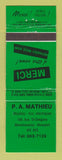 Matchbook Cover - PA Mathieu Furniture Montmorency Beauport QC GREEN