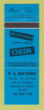 Matchbook Cover - PA Mathieu Furniture Montmorency Beauport QC BLUE