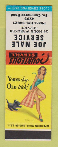 Matchbook Cover - Joe Male Service oil gas towing wrecker pinup SAMPLE