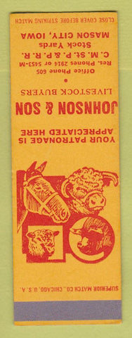 Matchbook Cover - Johnson and Son Livestock Mason City IA SAMPLE