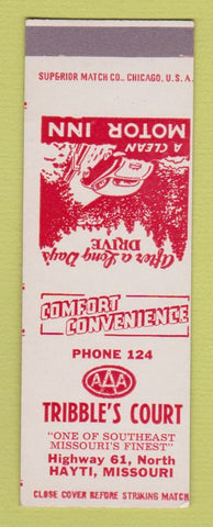 Matchbook Cover - Tribble's Court Motel Hayti MO low phone # SAMPLE
