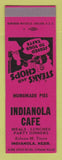 Matchbook Cover - Indianola Cafe NE Zolona Tines SAMPLE